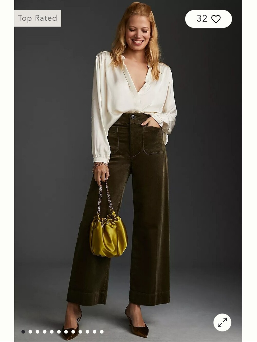 NWT! Anthropologie Maeve Colette High Rise Wide Leg Crop Corduroys Green 12 $138